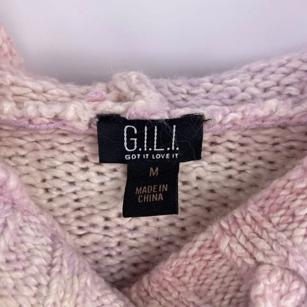 G.I.L.I soft‎ hooded sweater size medium pink white NWT cotton blend pastel